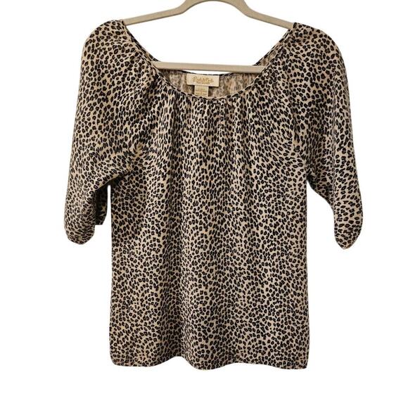 Peck & Peck 100% Cashmere Leopard Print Short Sleeve Sweater‎ Size Small - Picture 1 of 5